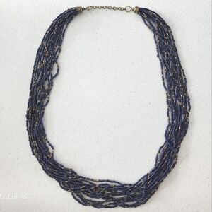 Blue And Goldtone Beaded Necklace
